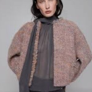 DONNKENNY Vtg Fuzzy Lambswool Blend Lined Boucle 1 Button Cardigan 16